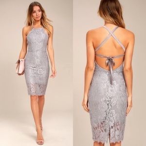 Lulu’s Grey Lace Ribbon Tie Back Dress
